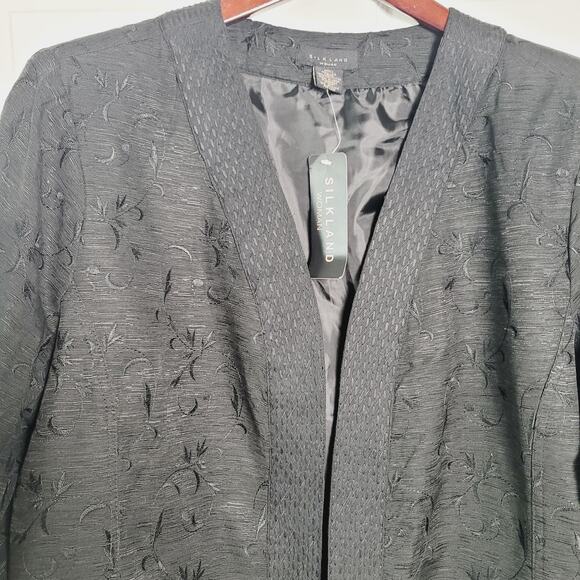 Silkland Jacket Womens 2X Black Silk Jacquard Floral Open Front Evening Dressy - Picture 2 of 10